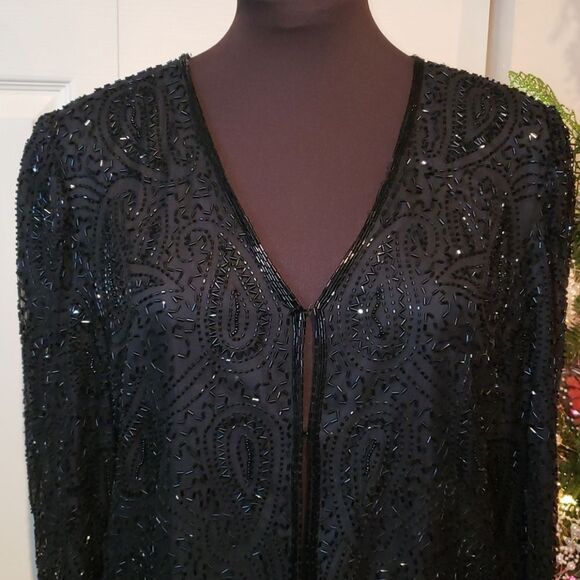 VNTG Silky Nites NY Pure Silk Beaded Jacket - Picture 2 of 9